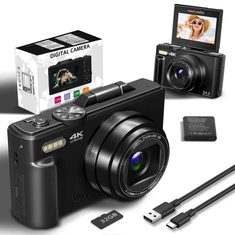 كاميرا رقمية 4K 18X بشاشة قابلة للطي واي فاي