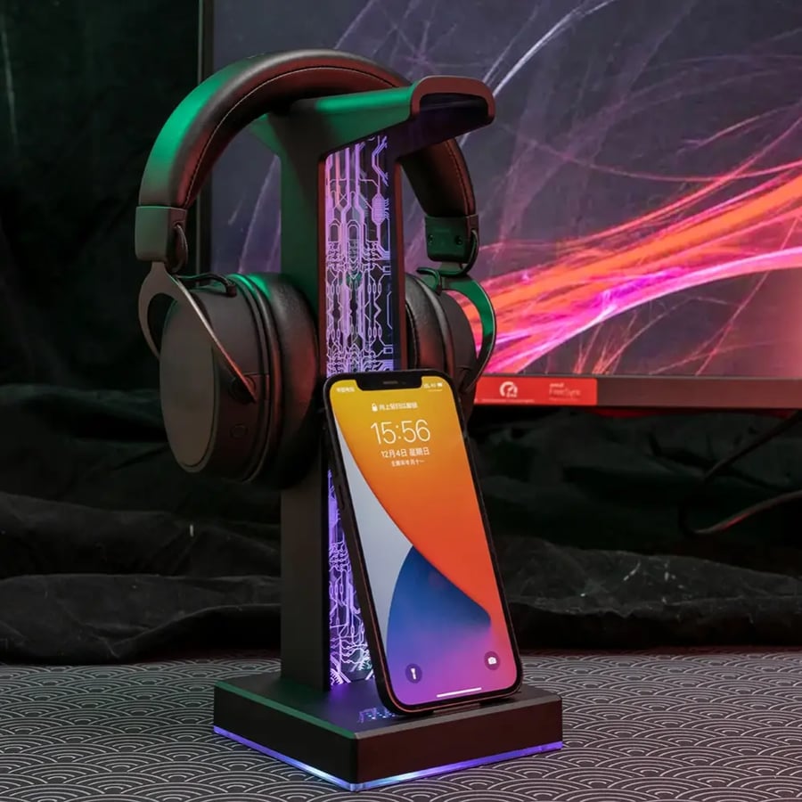 حامل سماعة رأس RGB للألعاب بمنفذي USB وتأثيرات إضاءة وصوت