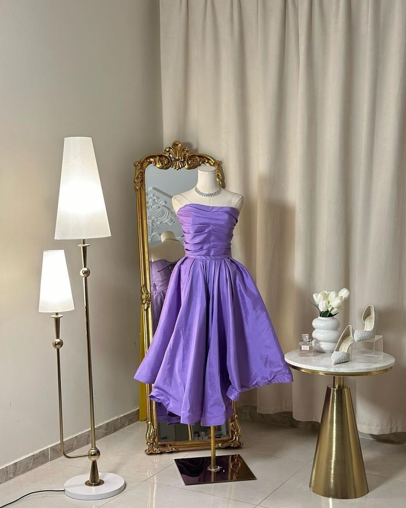 فستان سهره بنفسجي من متجر Dressy house – لقطة جانبية لقصة الميدي