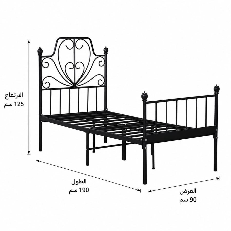 سرير مفرد باللون الأسود ٩٠ × ١٩٠ سم