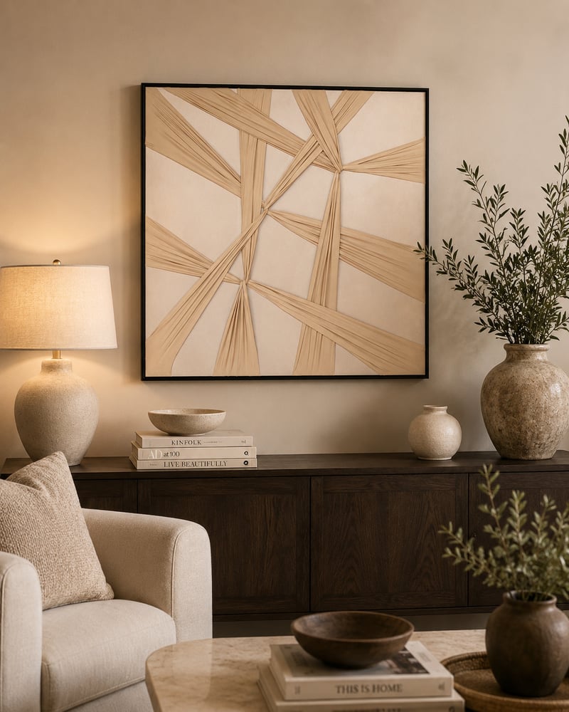 لوحة ديكور مربعة بإطار أسود مقاس 100 × 100 سم