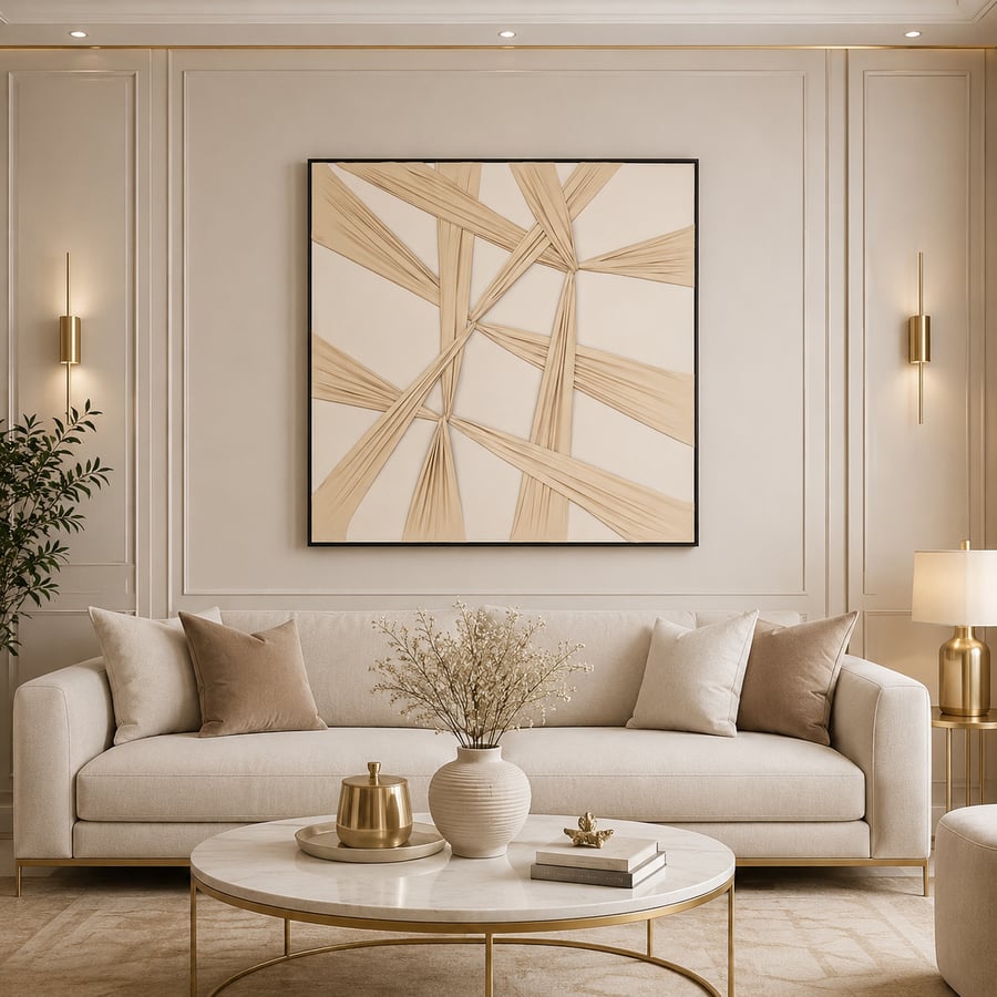 لوحة فنية مربعة بإطار أسود مقاس 80 × 80 سم