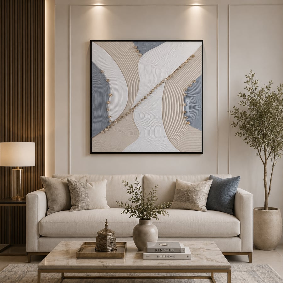 لوحة ديكور مربعة بإطار أسود مقاس 100 × 100 سم