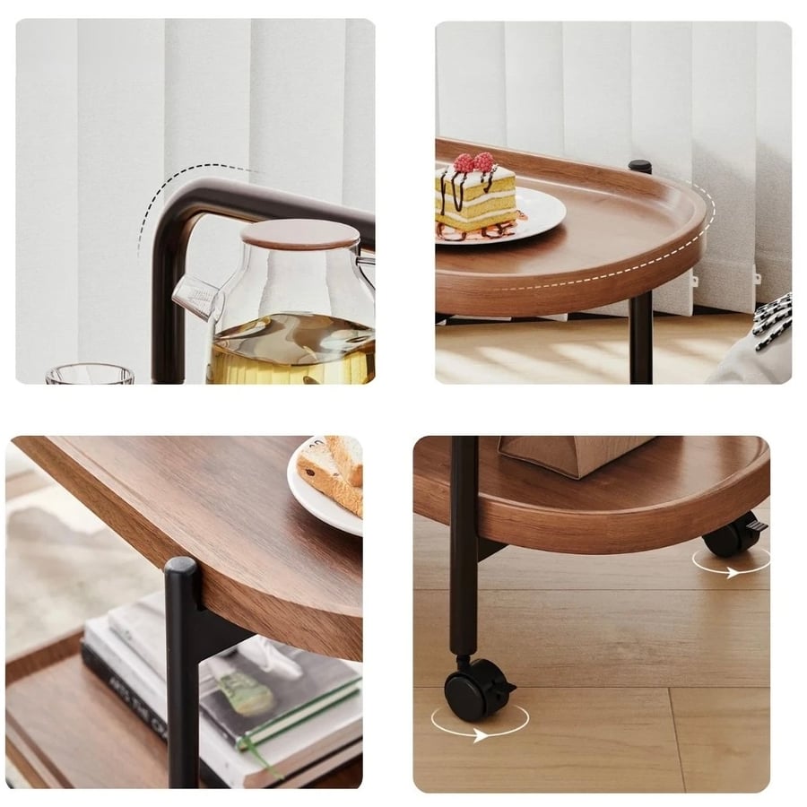 عربة تقديم بعجلات خشب بني طبقتين AW16317-1