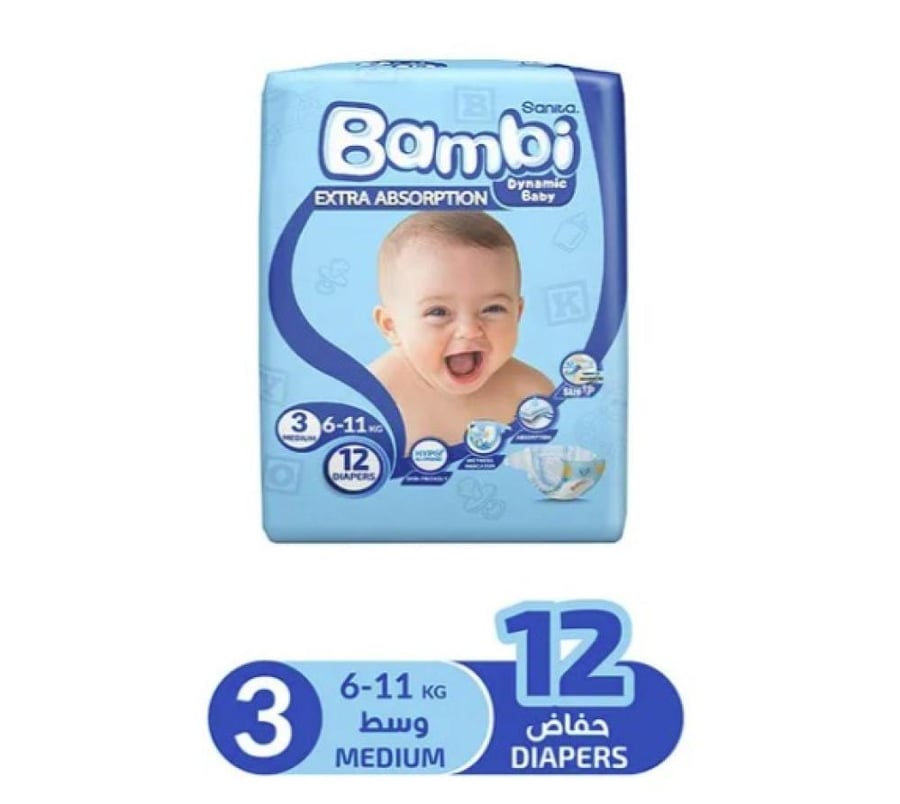 حفاضات سانيتا بامبي 12 حبة مقاس (3) 6-11 كيلو Sanita Bambi