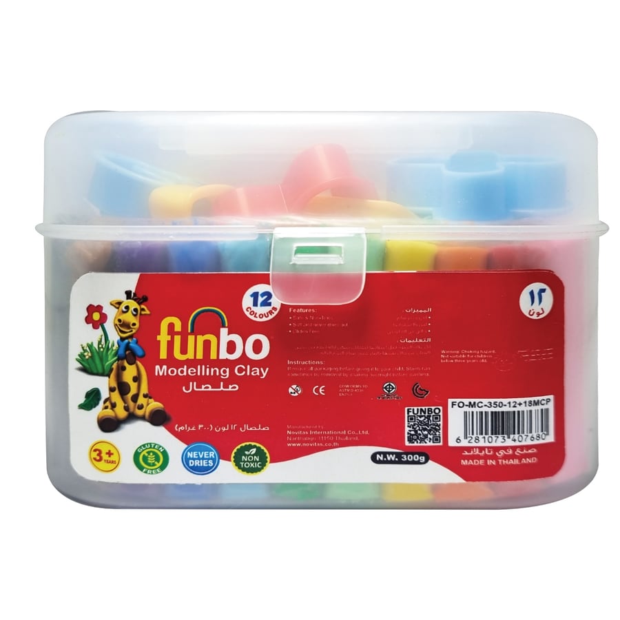 صلصال مع أدوات تشكيل 350 غرام 12 لون funbo FO-MC-350