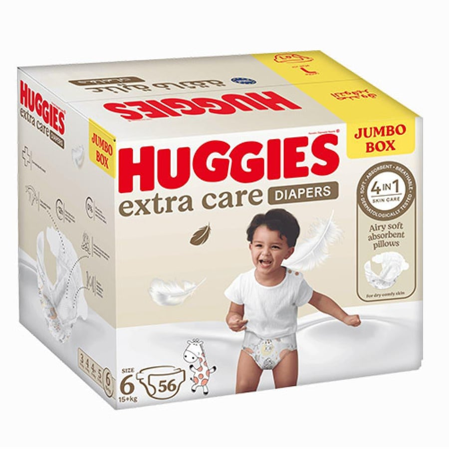 حفاضات هجيز 56 حبات مقاس (6) +15 كيلو HUGGIES
