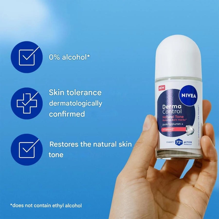 نيفيا مزيل عرق رول اون للنساء ديرما كنترول ناتشورال تون 50 مل NIVEA