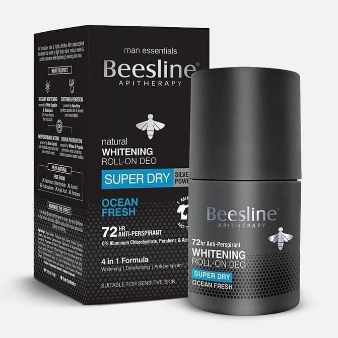 بيزلين مزيل عرق رول أون مزيل الرائحة الطبيعي لتفتيح البشرة جفاف تام بحري منعش 50 مل Beesline