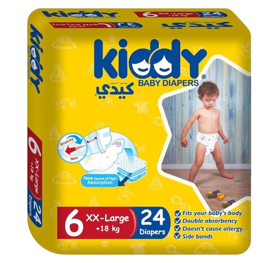حفاضات كيدي 24 حبة مقاس (6) +18 كيلو kiddy