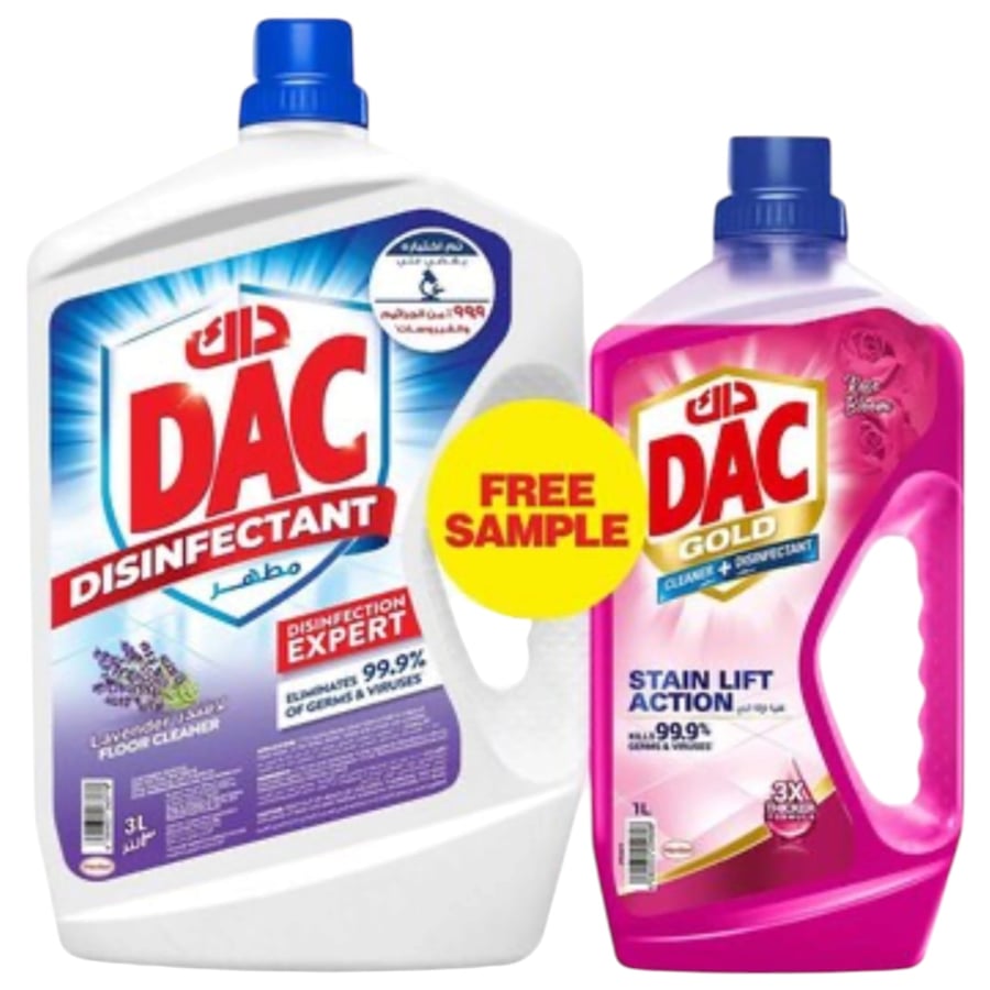 داك منظف ومطهر ارضيات برائحة اللافندر 3 لتر + رائحة الورد 1 لتر DAC