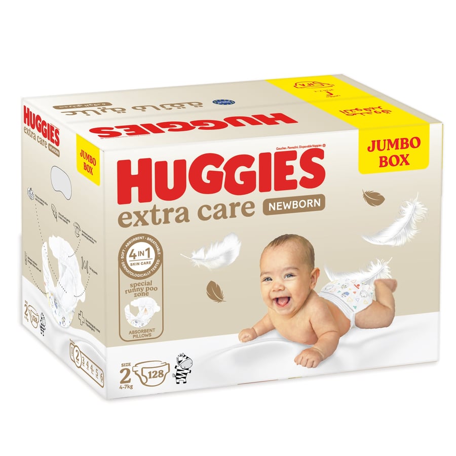 حفاضات هجيز 128 حبات مقاس (2) 4-6 كيلو HUGGIES