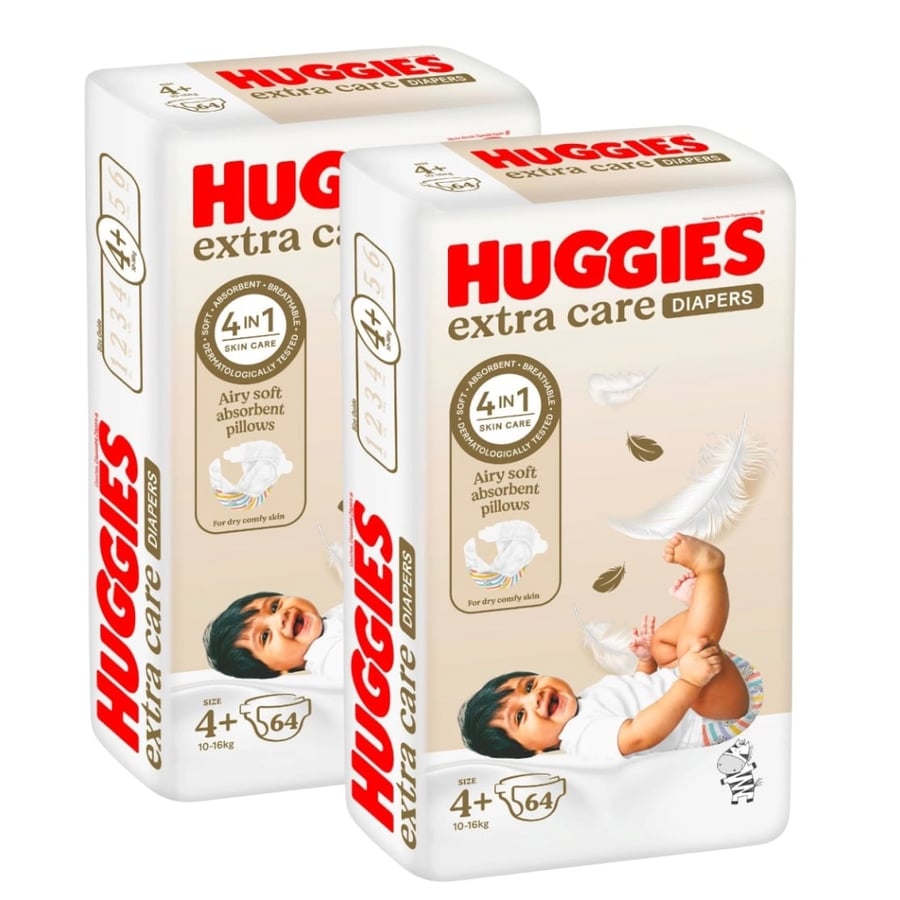 حفاضات هجيز 2*64 حبات مقاس (+4) 10-16 كيلو HUGGIES