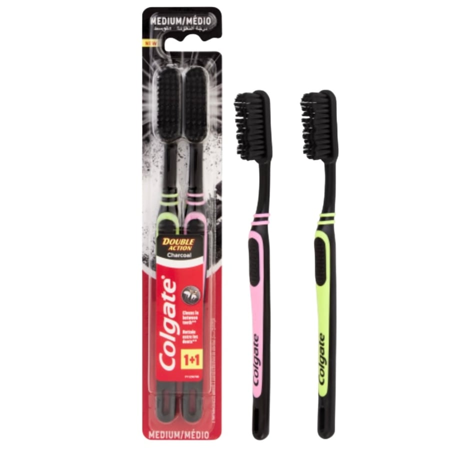 فرشاة أسنان ثنائية الأداء بالفحم قطعتين متوسطة النعومة Colgate