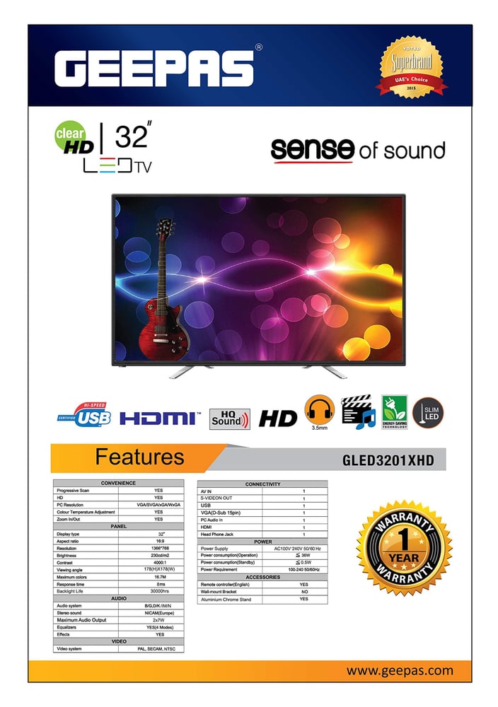 32 inch Geepas GLED3201EHD HD LED TV