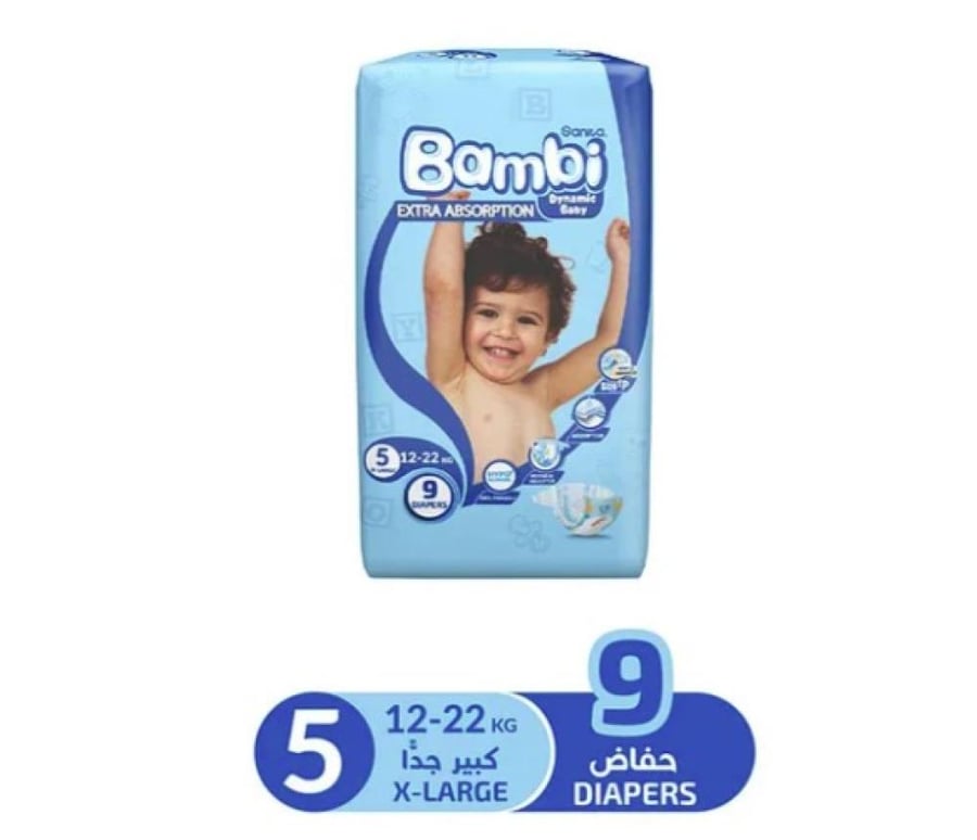 حفاضات سانيتا بامبي 9 حبة مقاس (5) + 12-22 كيلو Sanita Bambi