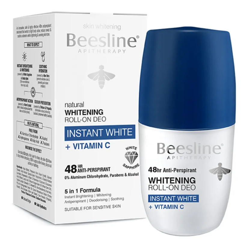 بيزلين مزيل عرق رول أون مزيل الرائحة الطبيعي لتفتيح البشرة إنارة فورية بفيتامين سي 50 مل Beesline