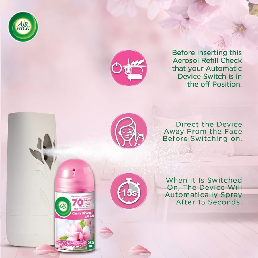 ايرويك فريشماتيك بخاخ معطر جو برائحة زهرة الكرز 3*250 مل AIR WICK