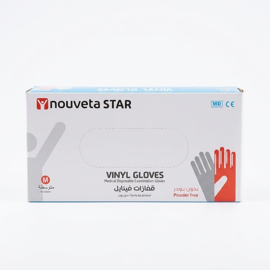 قفازات طبية فينيل بدون بودر 70 حبة مقاس nouveta star M