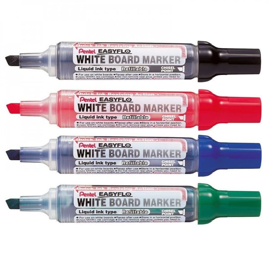 طقم قلم سبورة رأس مشطوف 4 الوان PENTEL EASYFLO PE-MW60M-04