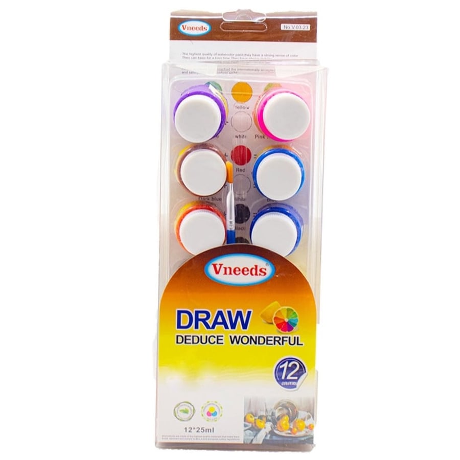 Gouache paints with brush 12 colors 25 ml Vneeds V.03.21