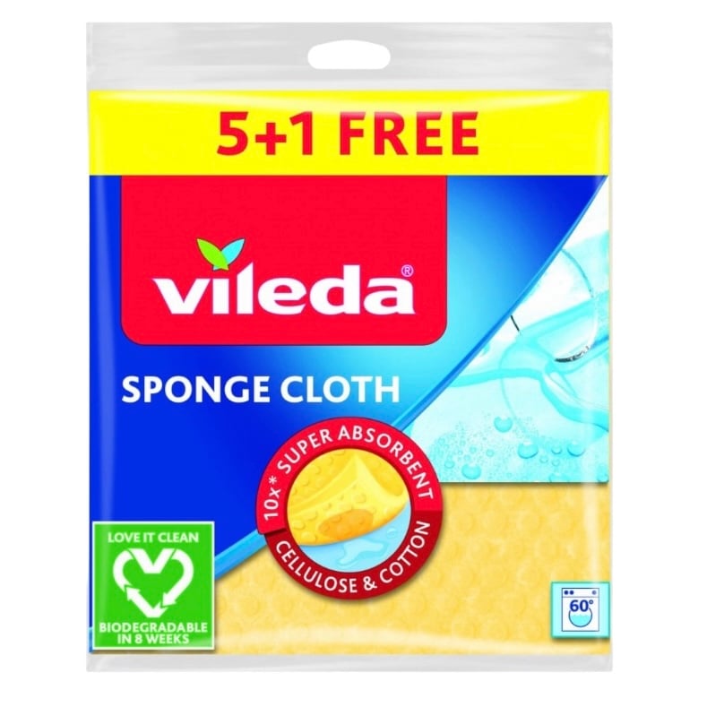 ممسحة تجفيف اسفنجية 18*20 سم 5 قطع +1 مجانا ملونة Vileda VC061