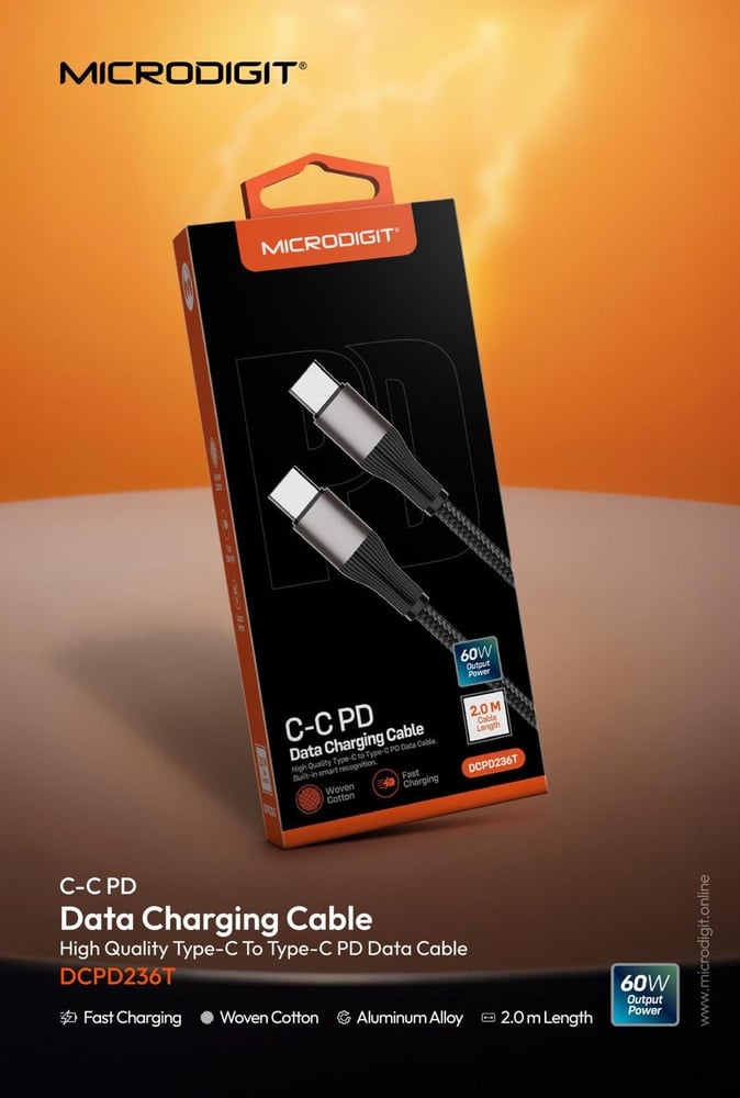 كابل تايب سي 2 متر 60 واط مايكروديجيت DCPD236T