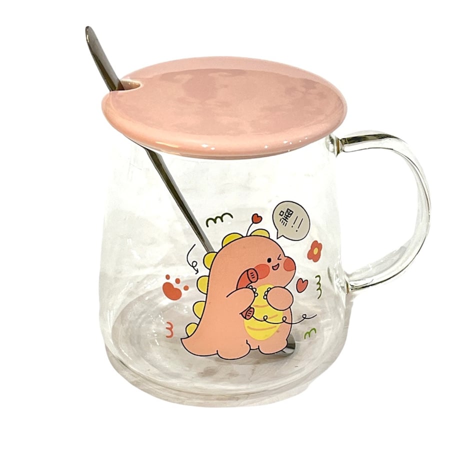 Transparent coffee mug with lid and spoon