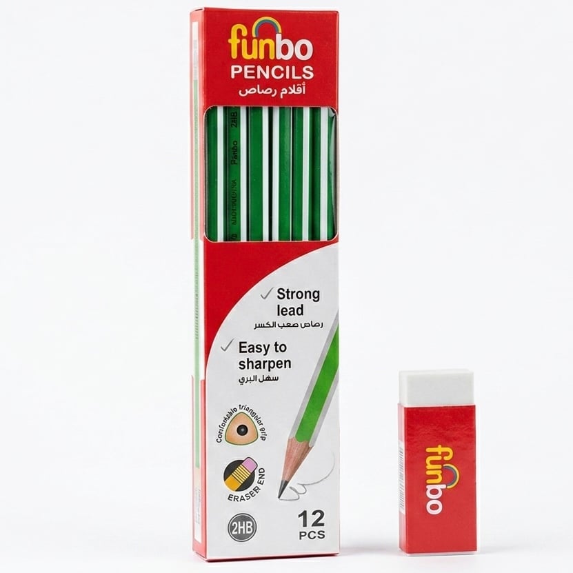 قلم رصاص 12 حبة مع محاية funbo FOP-PACK-056 HB2