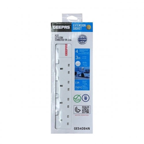 Electrical connection 4 sockets 3 meters 3250 watts 13 amps GEEPAS GES4084N