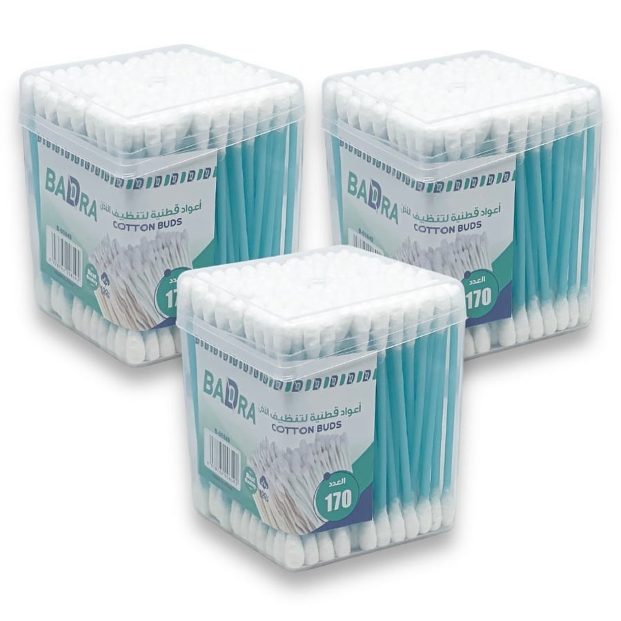 اعواد اذان قطن 170 عود 3 علب BADRA B-00849