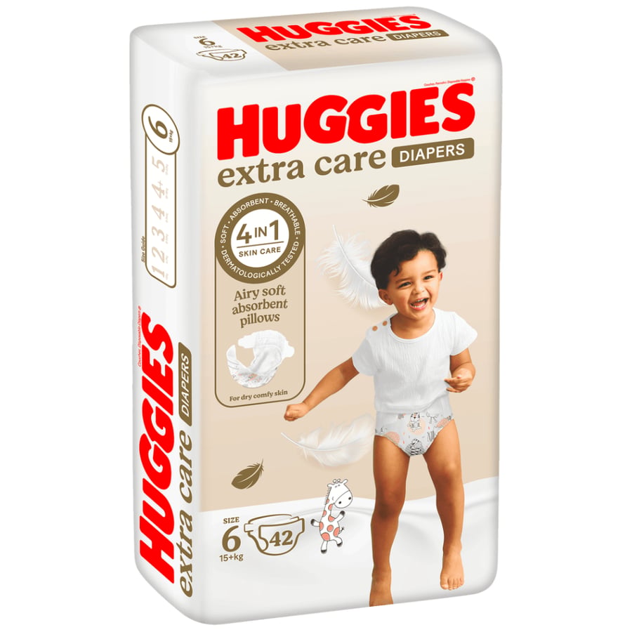 حفاضات هجيز 42 حبات مقاس (6) +15 كيلو HUGGIES