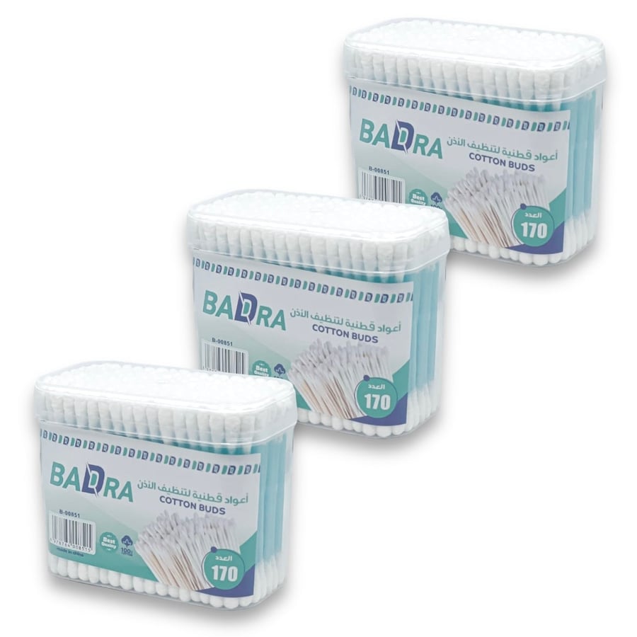 اعواد اذان قطن 170 عود 3 علب BADRA B-00851