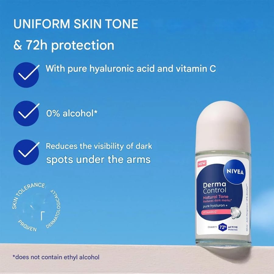 نيفيا مزيل عرق رول اون للنساء ديرما كنترول ناتشورال تون 50 مل NIVEA