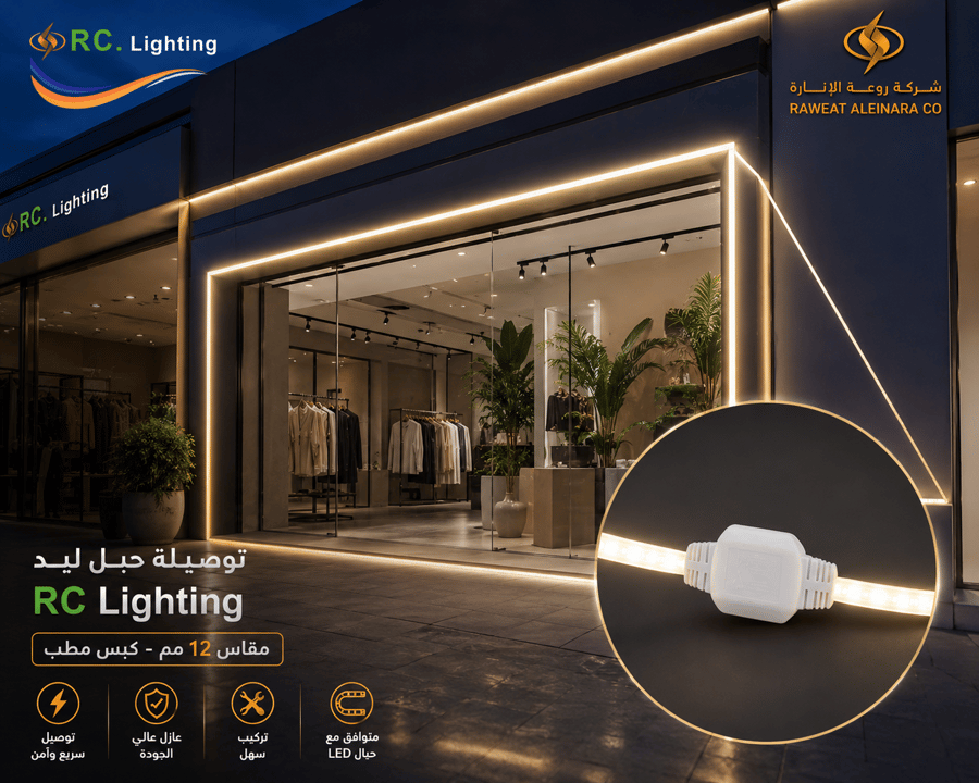 توصيلة حبل ليد RC Lighting مقاس 12 مم كبس مطب