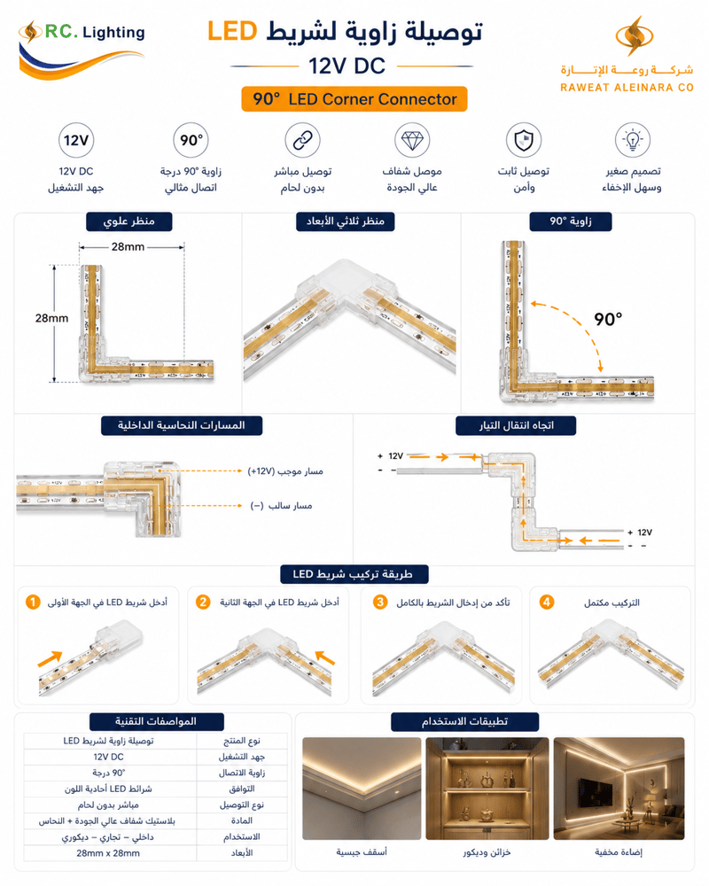 توصيلة زاوية لشريط 12 فولت LED  من RC Lighting