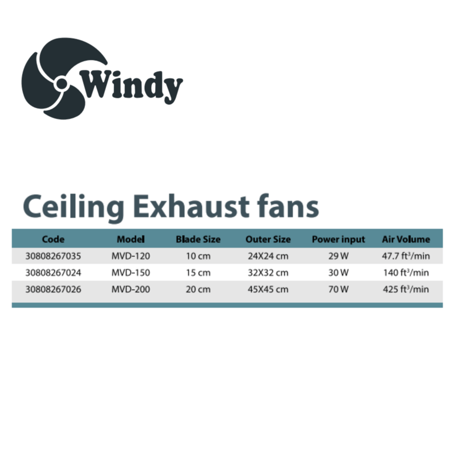 مراوح شفط سقف Windy مخفية عدة موديلات