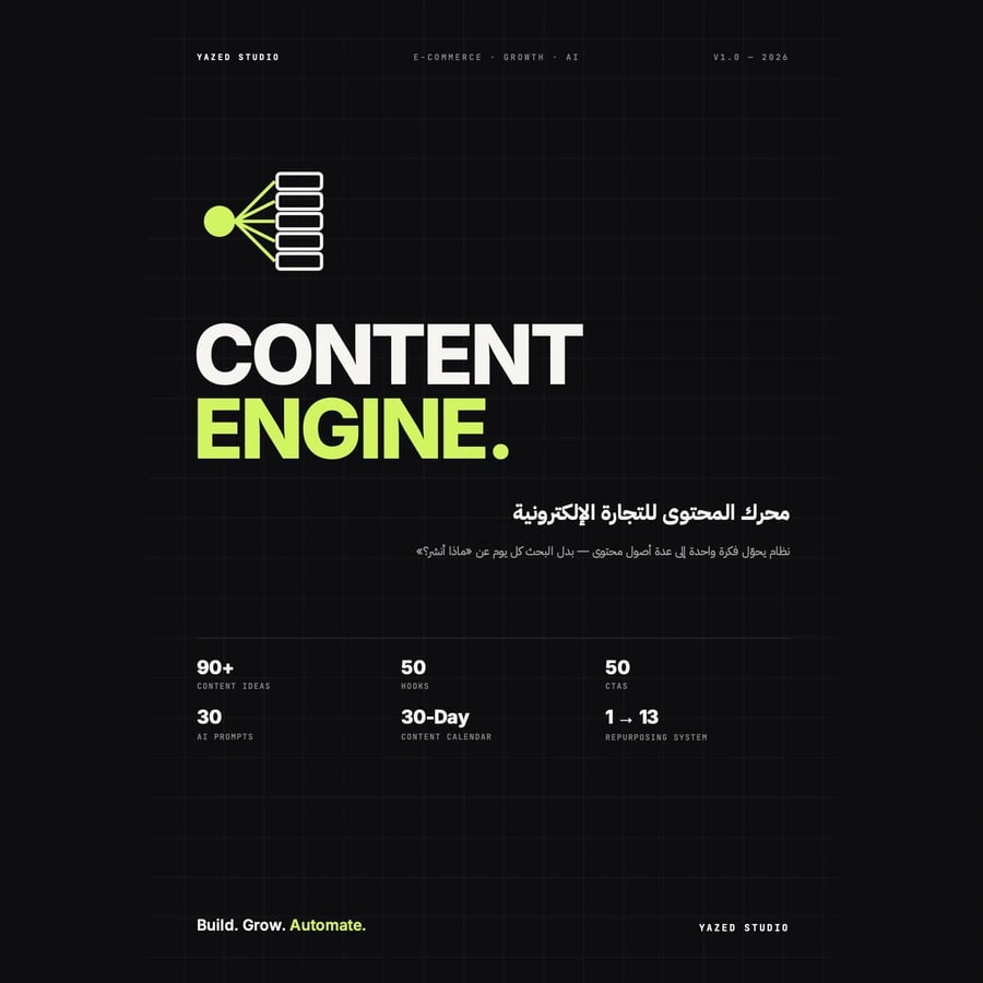 غلاف خطة محتوى المتجر الإلكتروني 30 يوم YAZED Content Engine