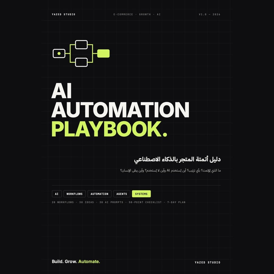 غلاف دليل أتمتة المتجر بالذكاء الاصطناعي YAZED AI Automation Playbook