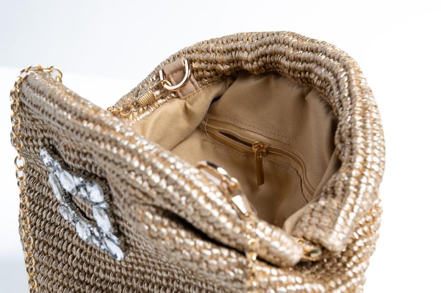Soft beige handbag with crystals