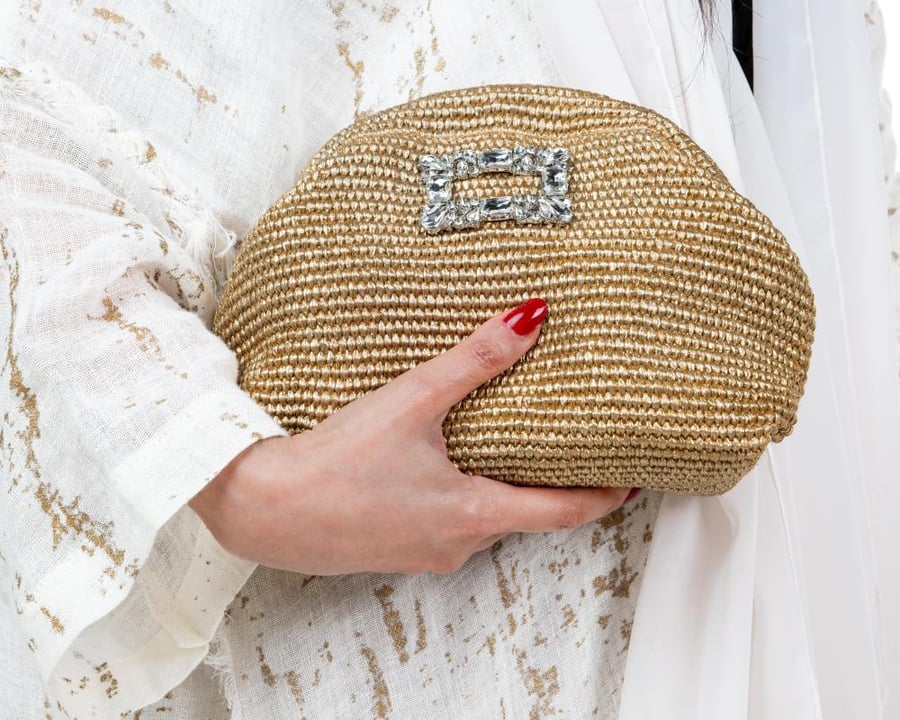 Soft beige handbag with crystals