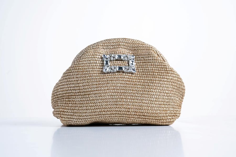 Soft beige handbag with crystals