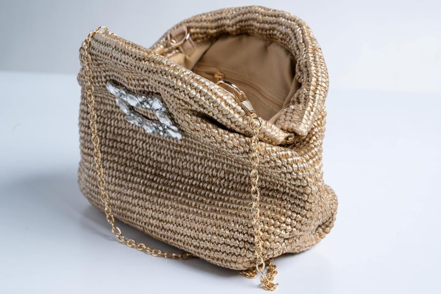 Soft beige handbag with crystals