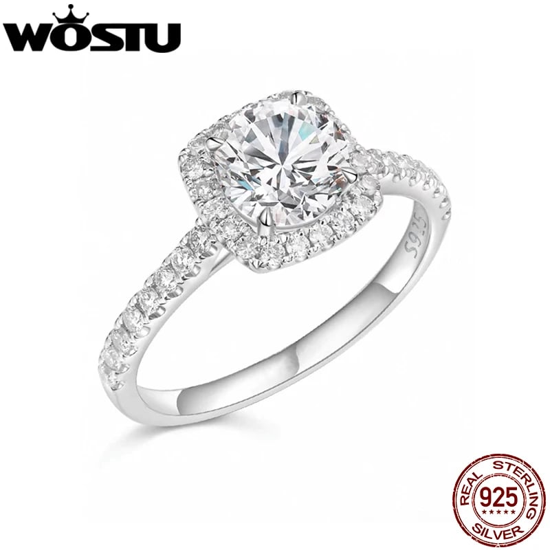 WOSTU 0.5CT مويسانيتي سوليتير خاتم الخطوبة للنساء 925 الفضة الماس قطع الزفاف وعد خواتم متعددة الأحجار الكريمة الفرقة Anillos