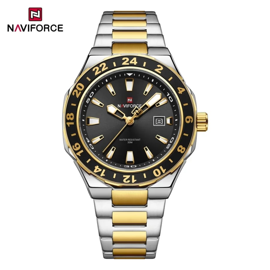 NAVIFORCE ساعة كوارتز رياضية فاخرة ساعات تقويم مضيئة للرجل الفولاذ المقاوم للصدأ مقاوم للماء ساعة اليد Relogio Masculino