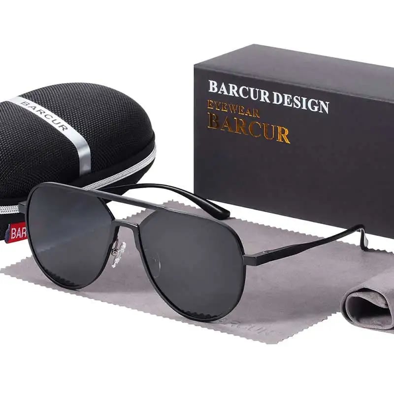 BARCUR النظارات الشمسية الألومنيوم كبيرة الحجم الرجال الاستقطاب تتجه أنماط نظارات شمسية الذكور المضادة للانعكاس oculos مع صندوق هدية