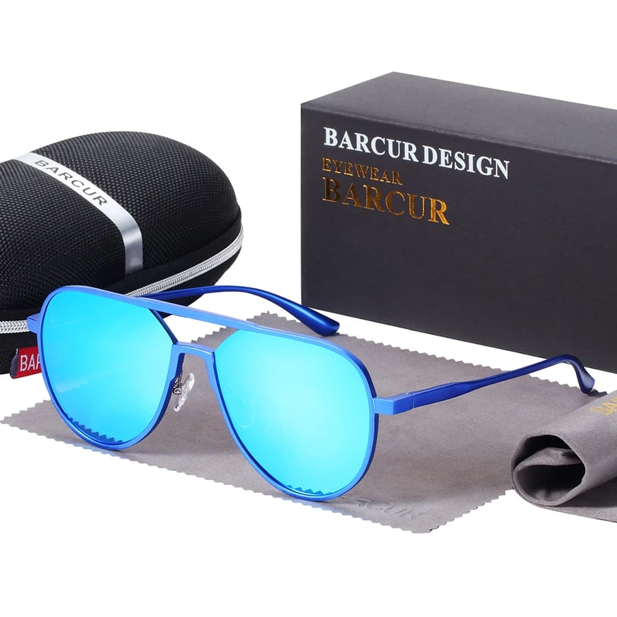 BARCUR النظارات الشمسية الألومنيوم كبيرة الحجم الرجال الاستقطاب تتجه أنماط نظارات شمسية الذكور المضادة للانعكاس oculos مع صندوق هدية