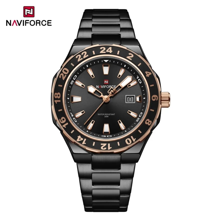 NAVIFORCE ساعة كوارتز رياضية فاخرة ساعات تقويم مضيئة للرجل الفولاذ المقاوم للصدأ مقاوم للماء ساعة اليد Relogio Masculino