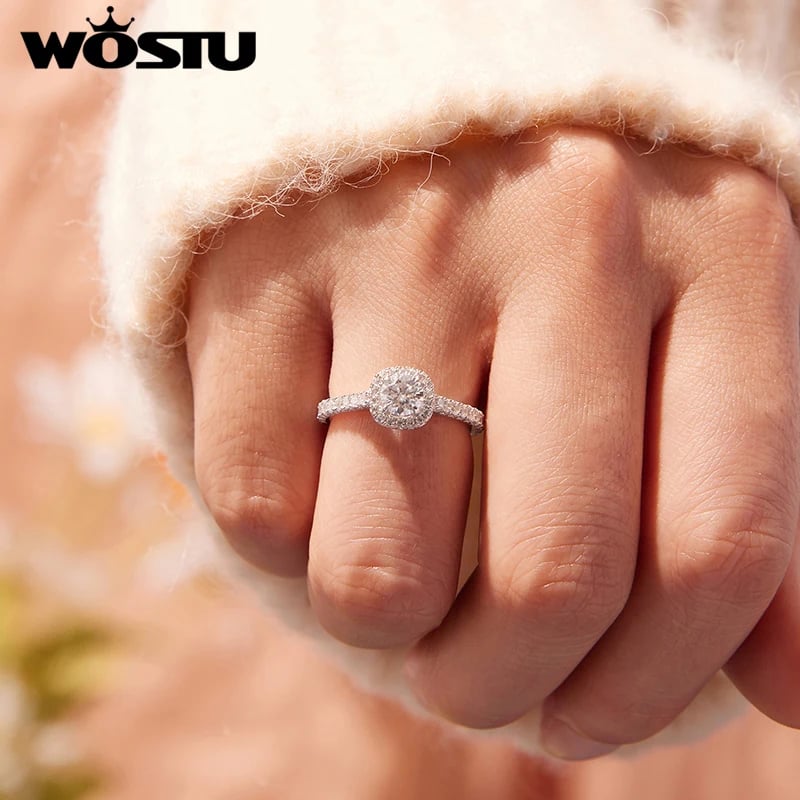 WOSTU 0.5CT مويسانيتي سوليتير خاتم الخطوبة للنساء 925 الفضة الماس قطع الزفاف وعد خواتم متعددة الأحجار الكريمة الفرقة Anillos
