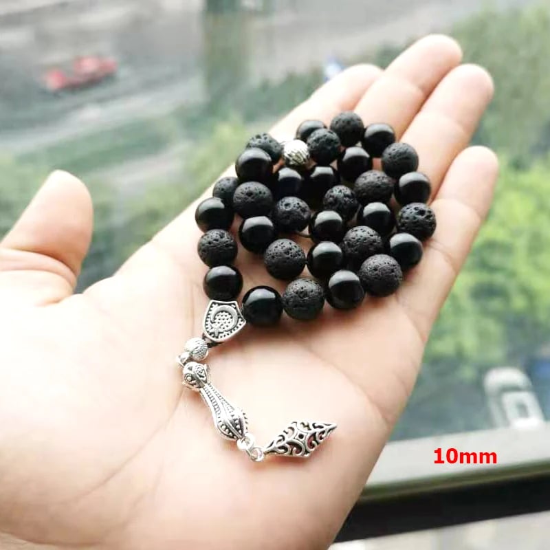 Tasbih الرجال الحمم الحجر مع العقيق الأسود التركية نمط مصلاة للمسلمين الخرز سوار رمضان عيد هدية الإسلامية misbaha الرجال مسبحة